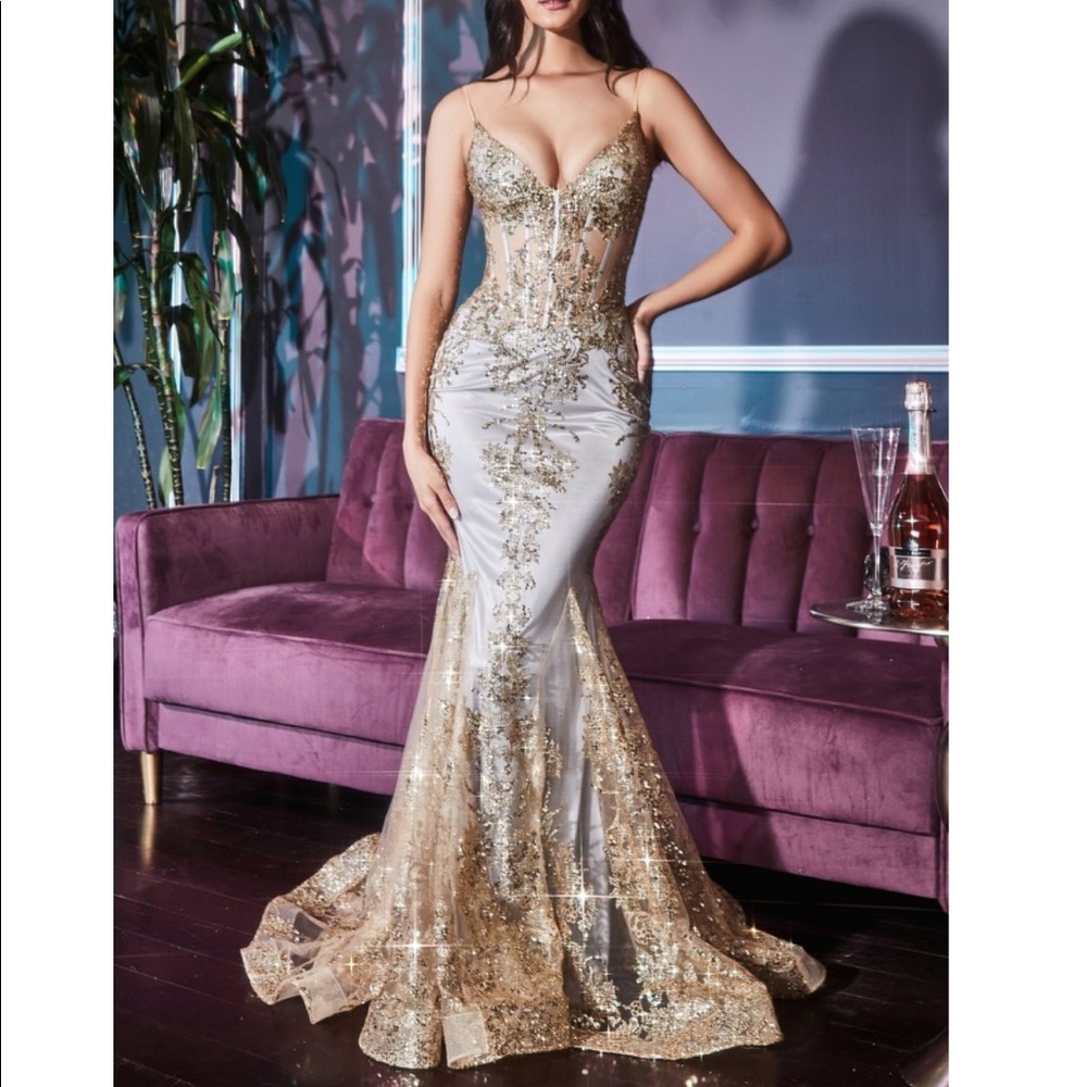 Floral Glitter Print Corset Gown NWT